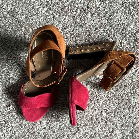 Gucci Two Tone Suede Madison Studded Heel Sandals - Picture 15 of 16